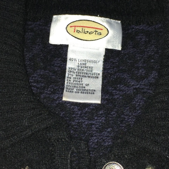 𝅺Vtg TALBOTS Holiday Lambswool Blend Embroidered Cardigan Sweater 34” Bust - Picture 12 of 14